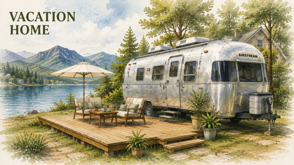 別荘として活用する中古エアストリーム(Airstream)のイメージイラスト